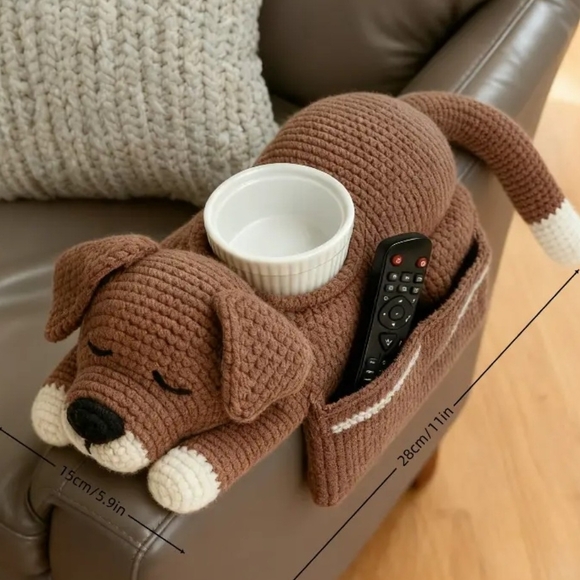 Brown Crochet Dog Armrest Organizer DIY Kit - Picture 3 of 3